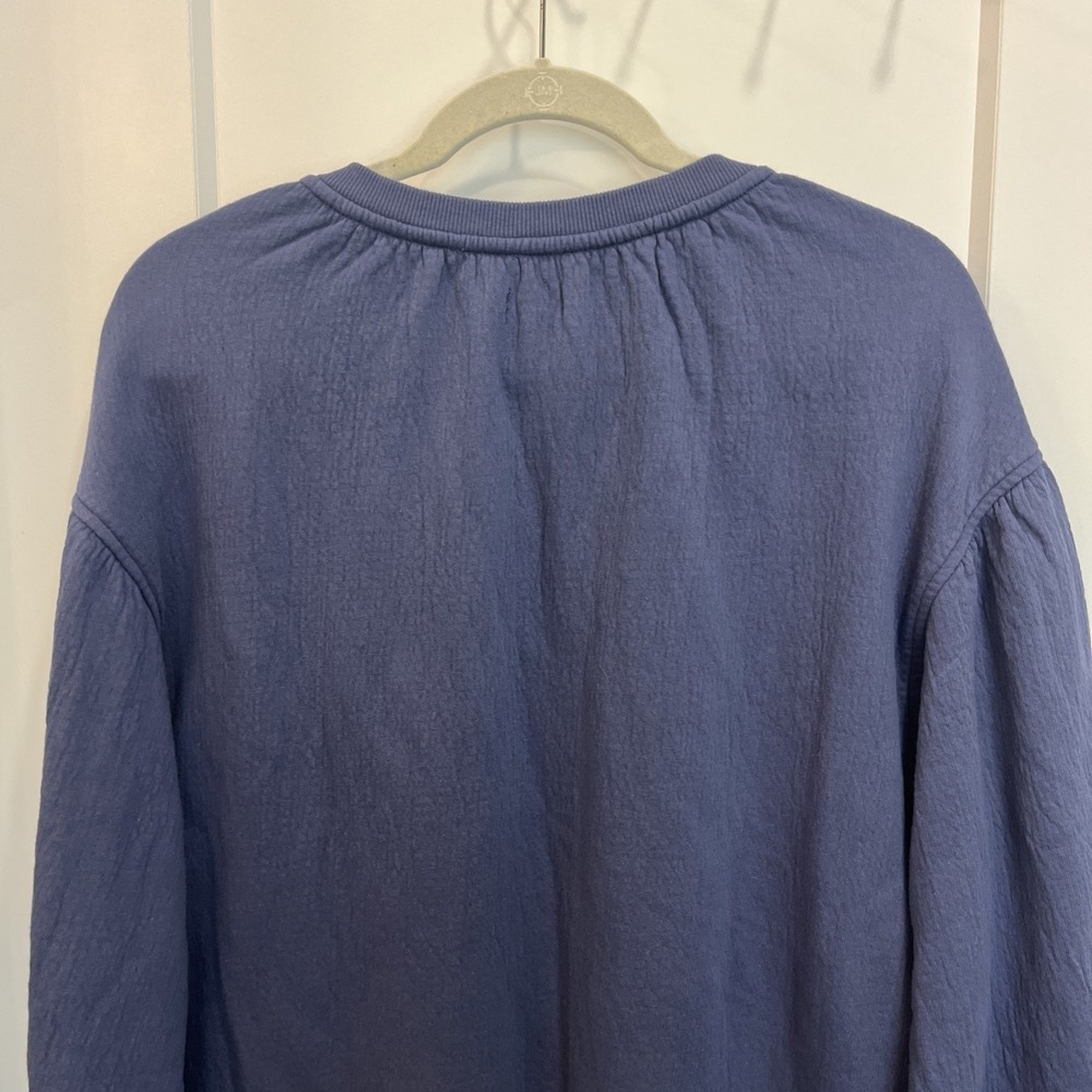 Aerie Textured Pullover Sweatshirt Women's Blue V-Neck Pom Pom Tassel‎ Sz Small - Picture 9 of 11